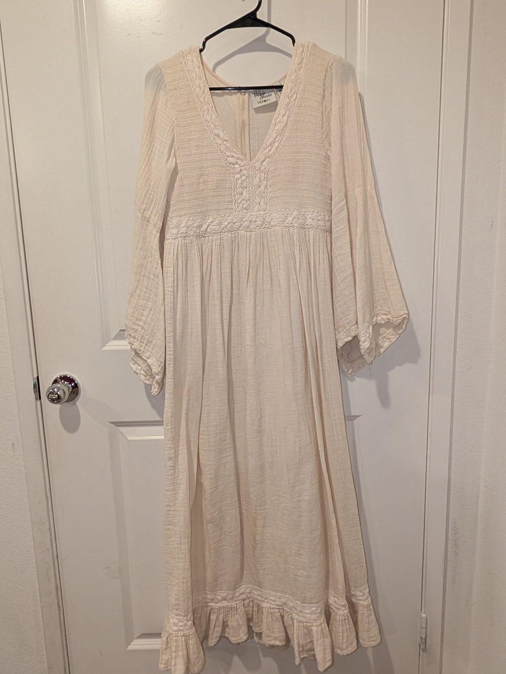 Boho Cream Maxi Dress with Crochet Detail